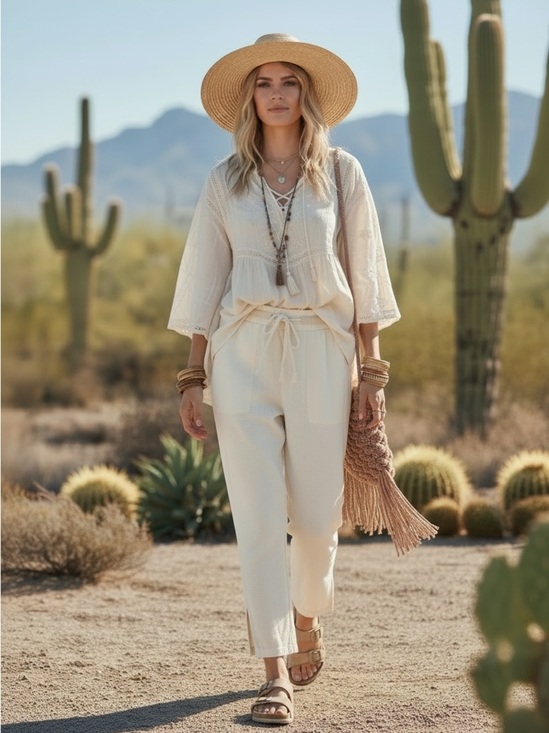 Pilcro and the Letterpress Pants - Pilcro And The Letterpress Linen Blend Ivory Drawstring Waist Ankle Crop Pants